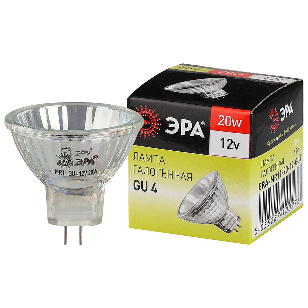 Галогенная лампа ЭРА GU4-MR11-20W-12V-30CL, софиты, 20Вт, GU4, нейтральный C0027361 ERA