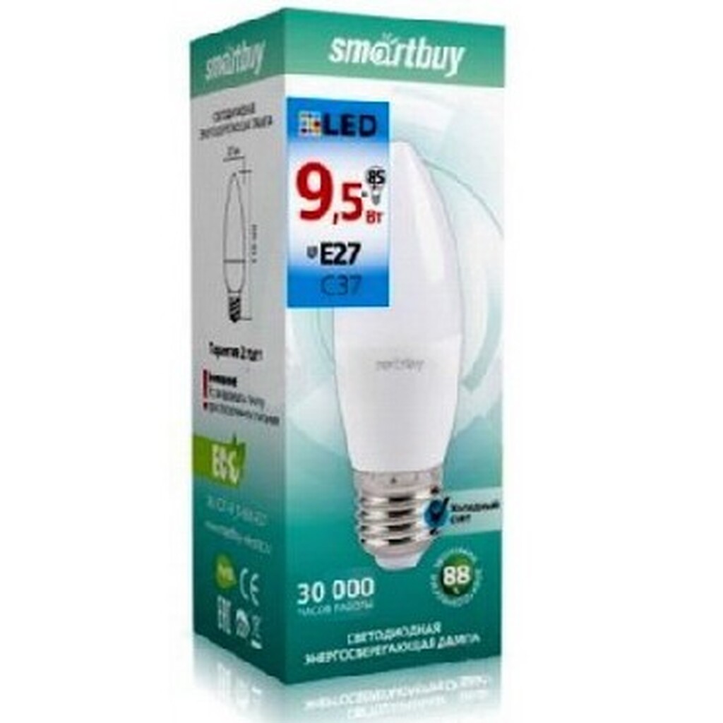 Лампа светодиодная SMARTBUY C37-9.5W/6000/E27