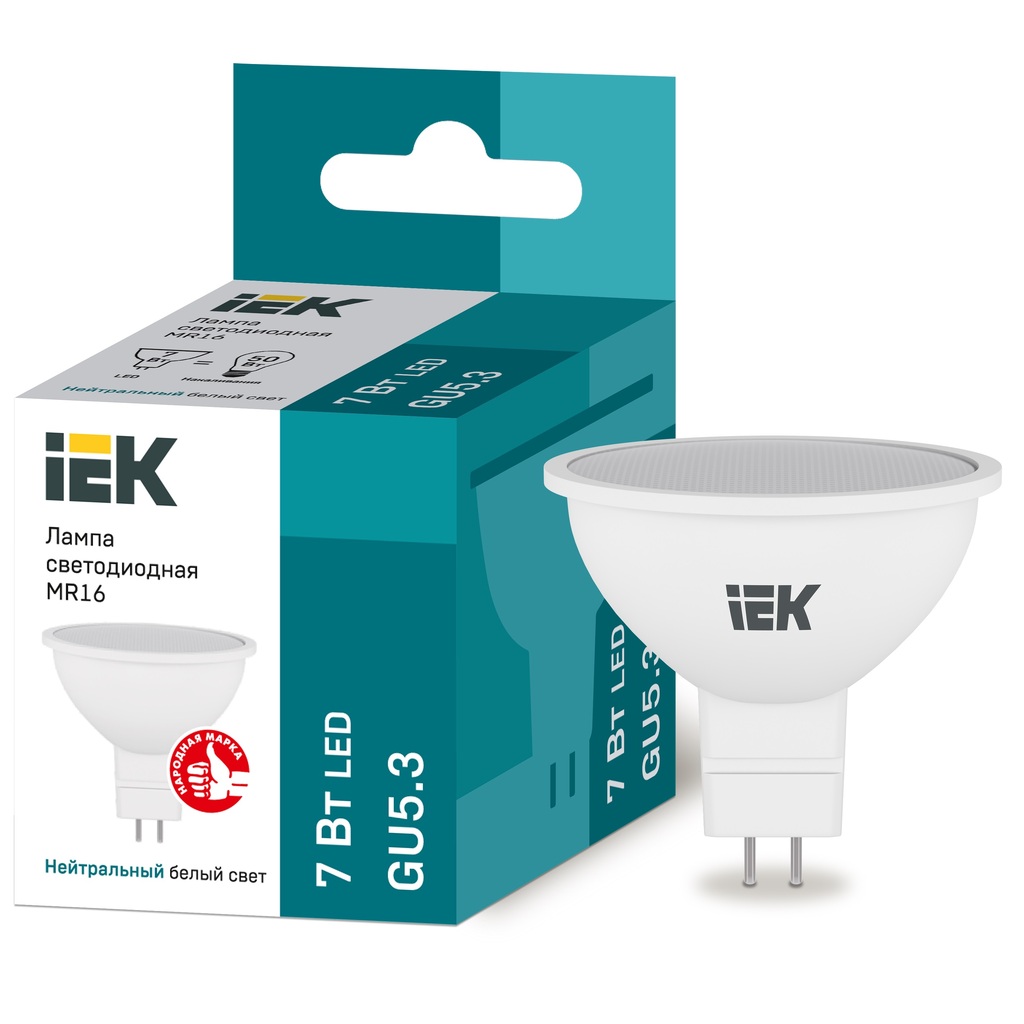 Светодиодная лампа IEK ECO MR16 софит 7Вт 230В 4000К GU5.3 LLE-MR16-7-230-40-GU5