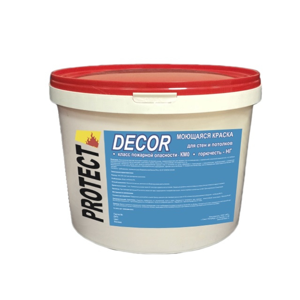 Моющаяся негорючая краска Мицар Protect Decor КМ0, 15 кг, белый УТ000005552