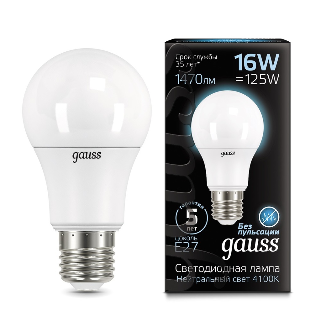 Лампа Gauss LED A60 16W E27 1470lm 4100K 102502216