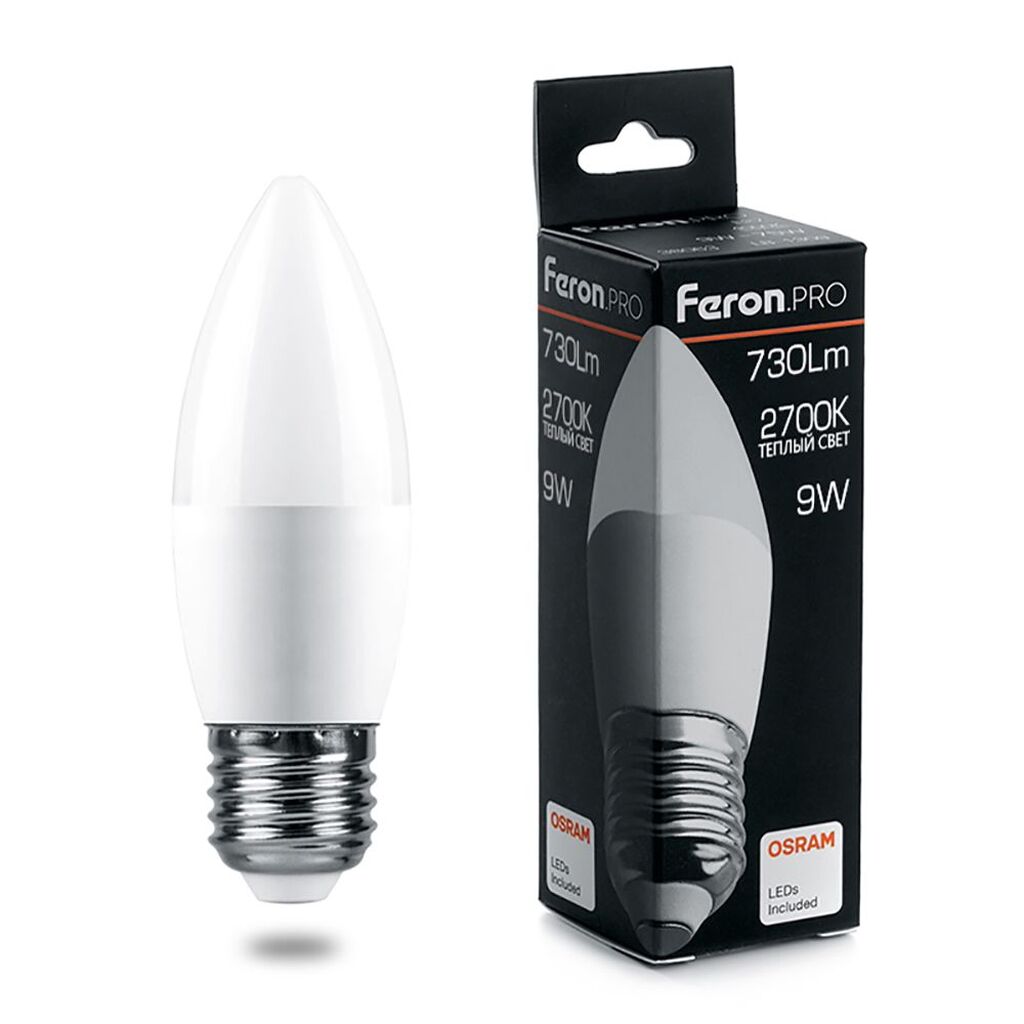 Светодиодная лампа FERON PRO LB-1309 Свеча E27 9W 2700K OSRAM LED 38062