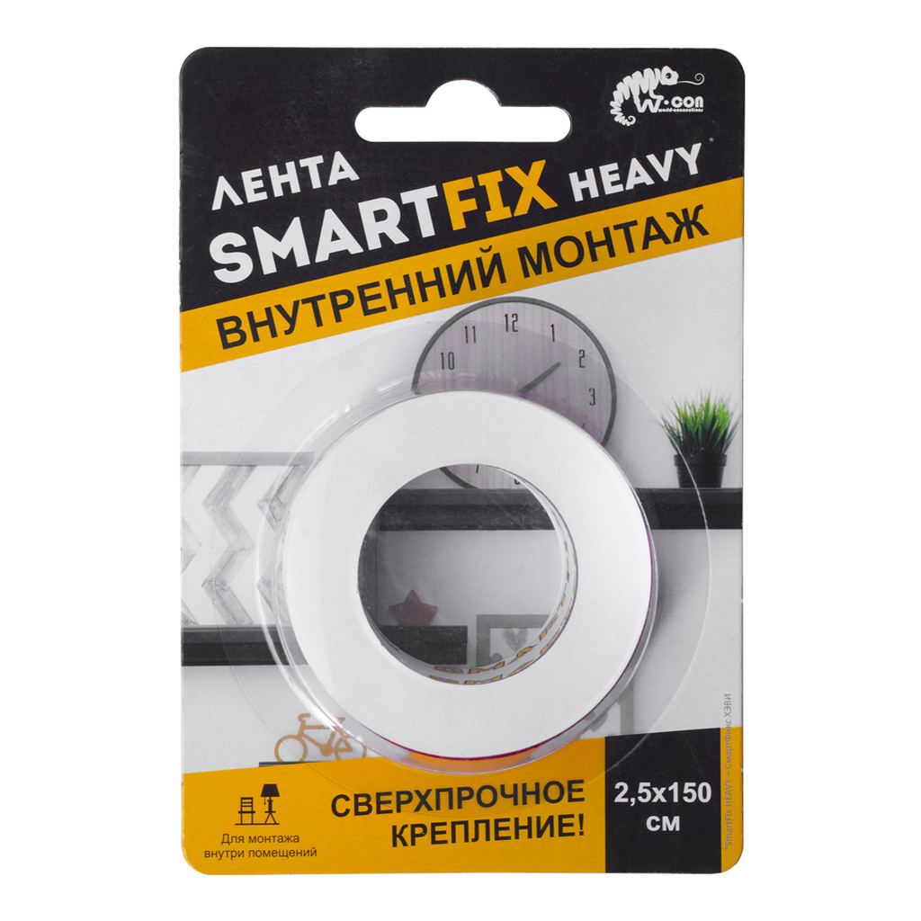 Сверхсильная монтажная лента W-con SmartFix HEAVY, 2,5*150см, прозрачная (413838) SFV2515T 4WALLS