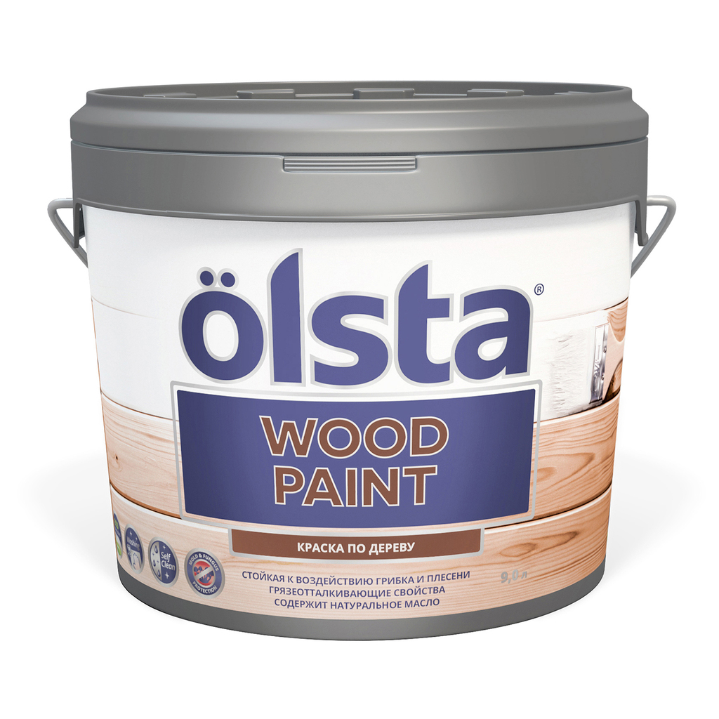Краска для деревянных поверхностей OLSTA Wood paint матовая БАЗА A 9 л OWDA-90