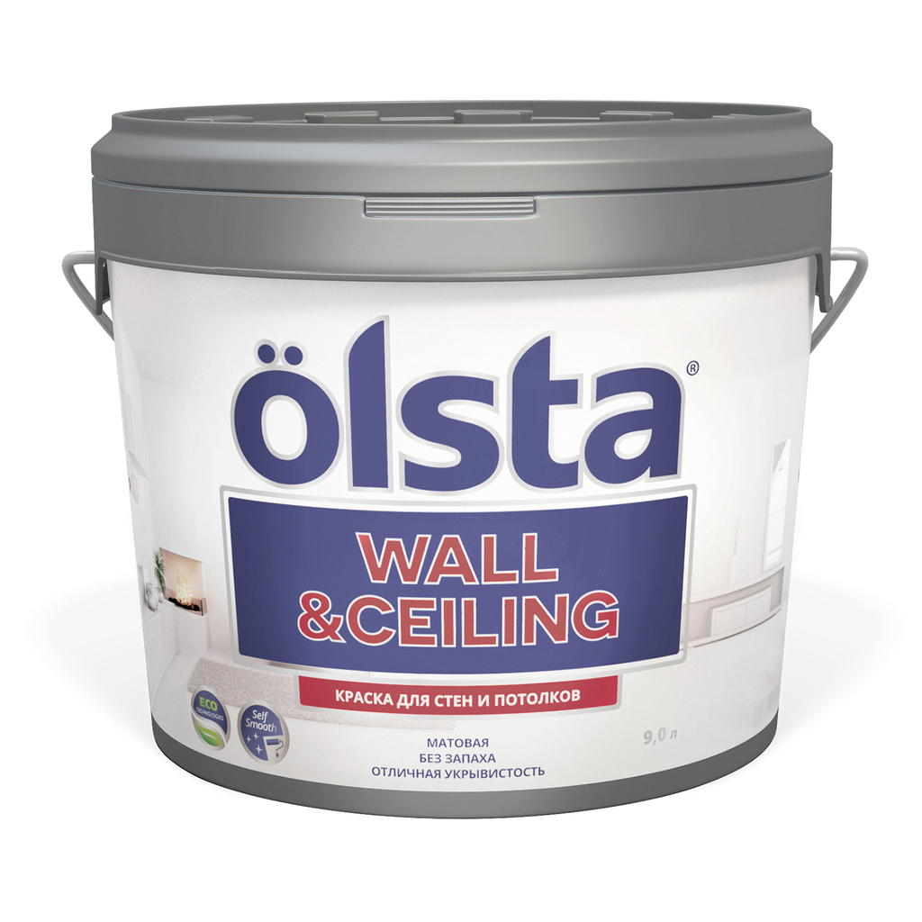 Краска для стен и потолков OLSTA Wall&ceiling БАЗА A 9 л OWCA-90