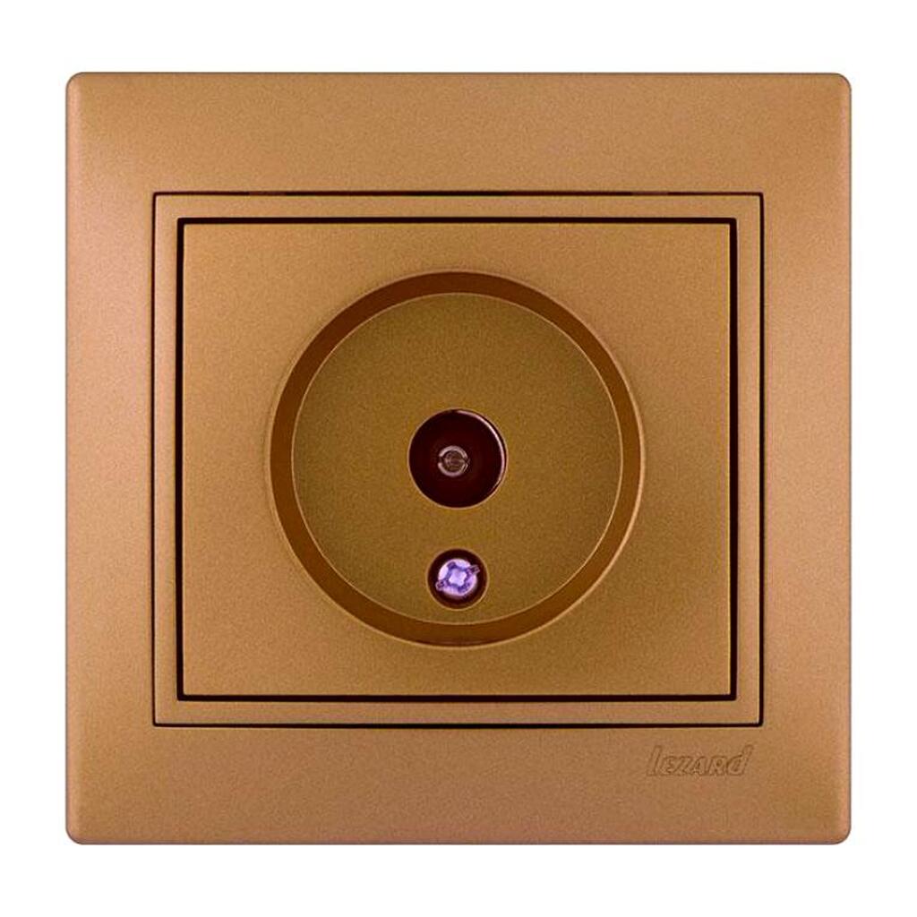 ТВ розетка Lezard, MIRA, проходная, золотой металлик, со вставкой, 701-1313-129