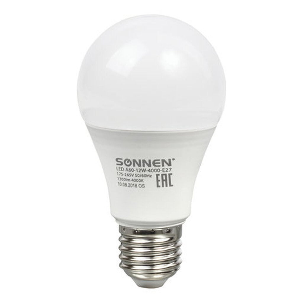 Светодиодная лампа SONNEN 12Вт, LED A60-12W-4000-E27, 453698