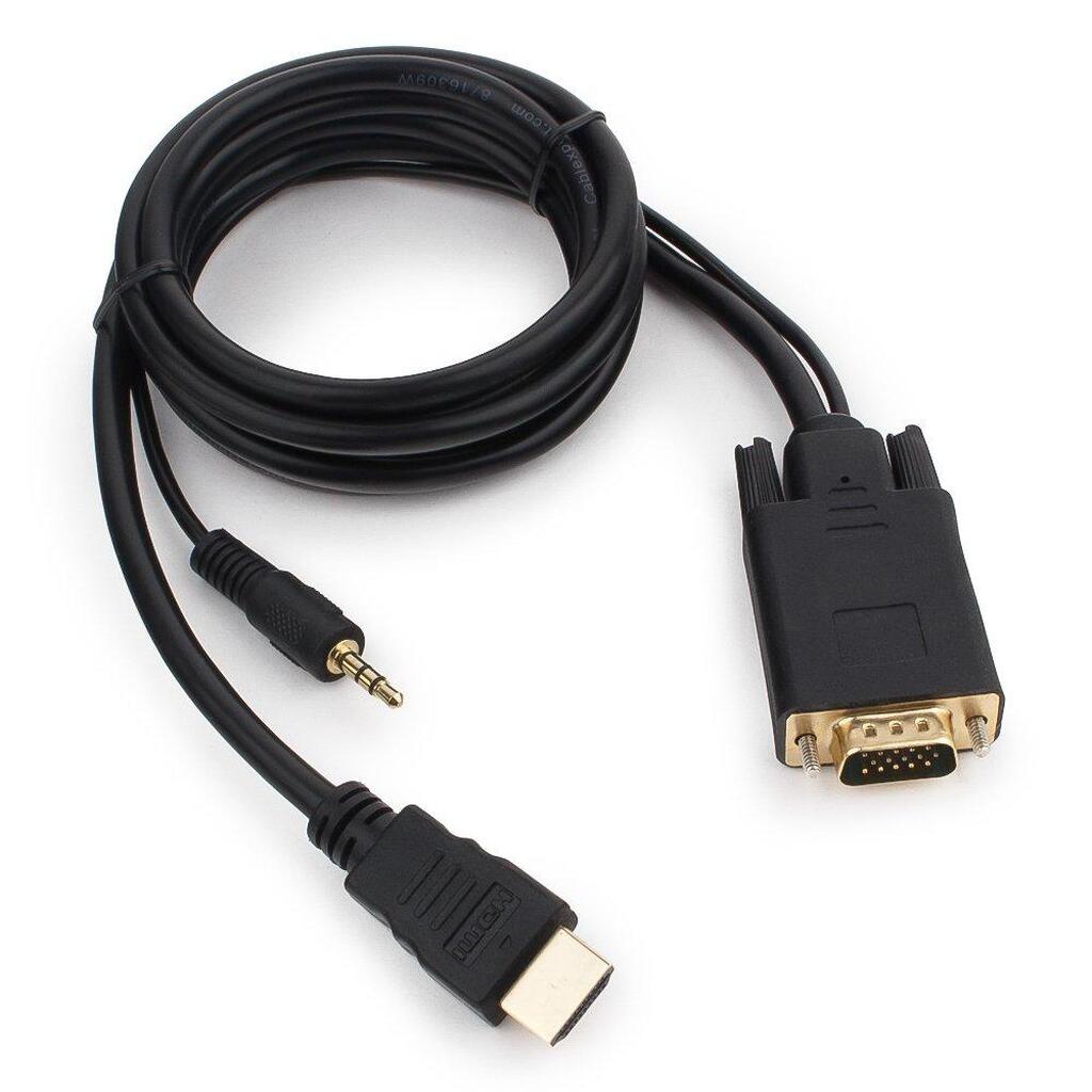 Кабель Cablexpert HDMI-VGA 19M/15M + 3.5Jack 1.8м черный позол.разъемы пакет A-HDMI-VGA-03-6