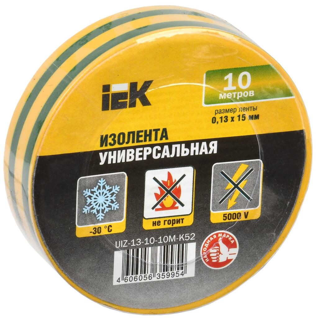 Изолента IEK 0,13х15 мм желто-зеленая 10 метров UIZ-13-10-10M-K52