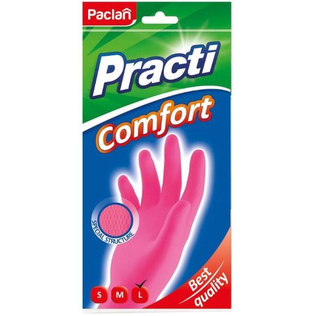 Хозяйственные перчатки PACLAN Practi Comfort латекс, хб напыление, разм L, розовые 407272 606355