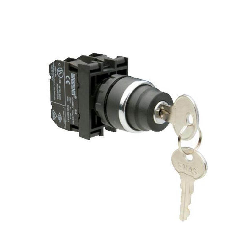 Кнопка с ключом Emas серия B, 2-0-1, ключ вынимается в положении 0, 2НО, 250 В AC, 4 А B101AA30