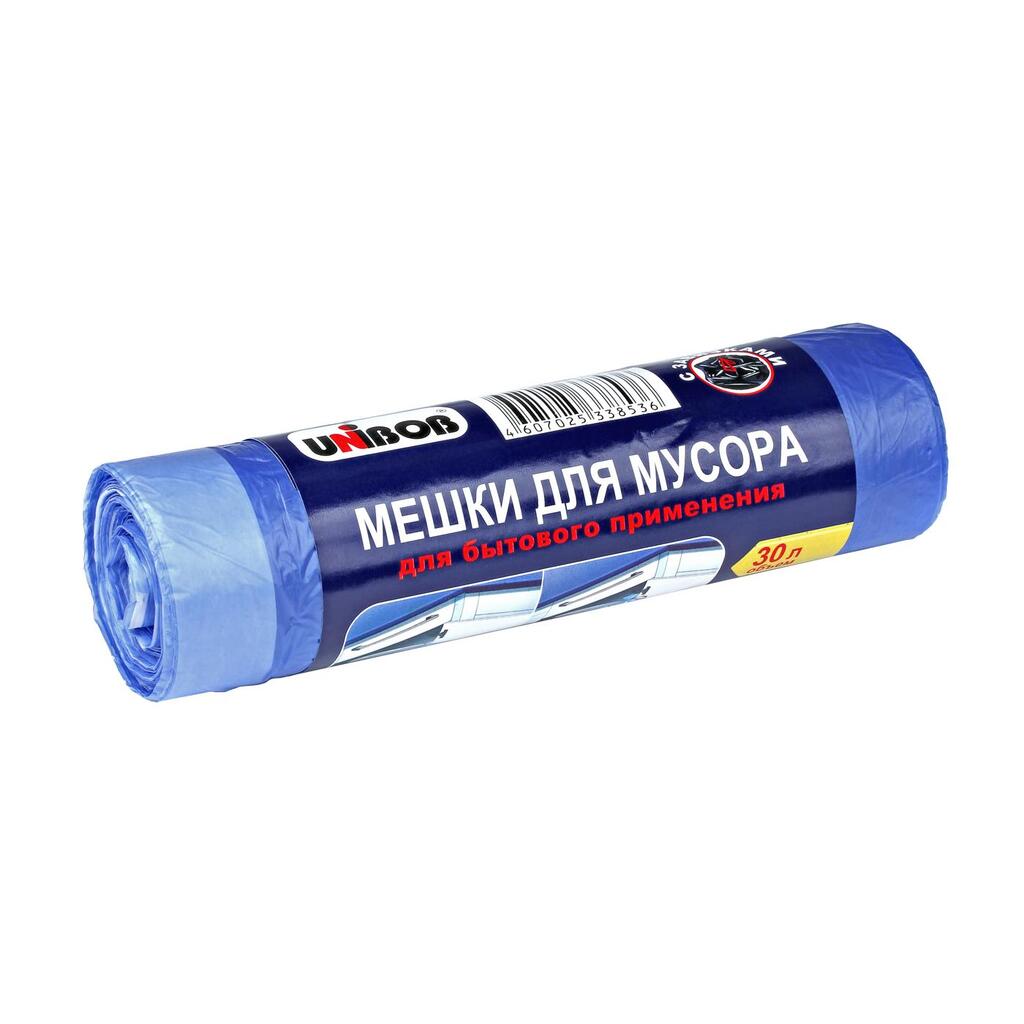 Мешки для мусора (20 шт; 30 л) с завязками голубые UNIBOB 215026