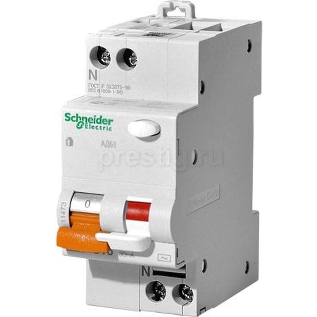 Дифференциальный автоматический выключатель Schneider ELectric 1P+N 25А 30mA Домовой АД63 11474