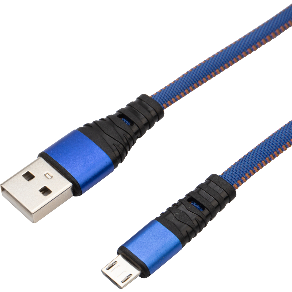 Кабель USB - micro USB REXANT 1 м, плоский, синяя джинсовая оплетка 18-1163