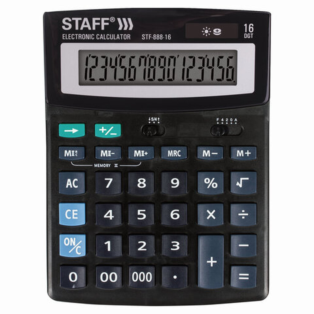 Настольный калькулятор STAFF STF-888-16 200х150мм, 16 разрядов, двойное питание, 250183