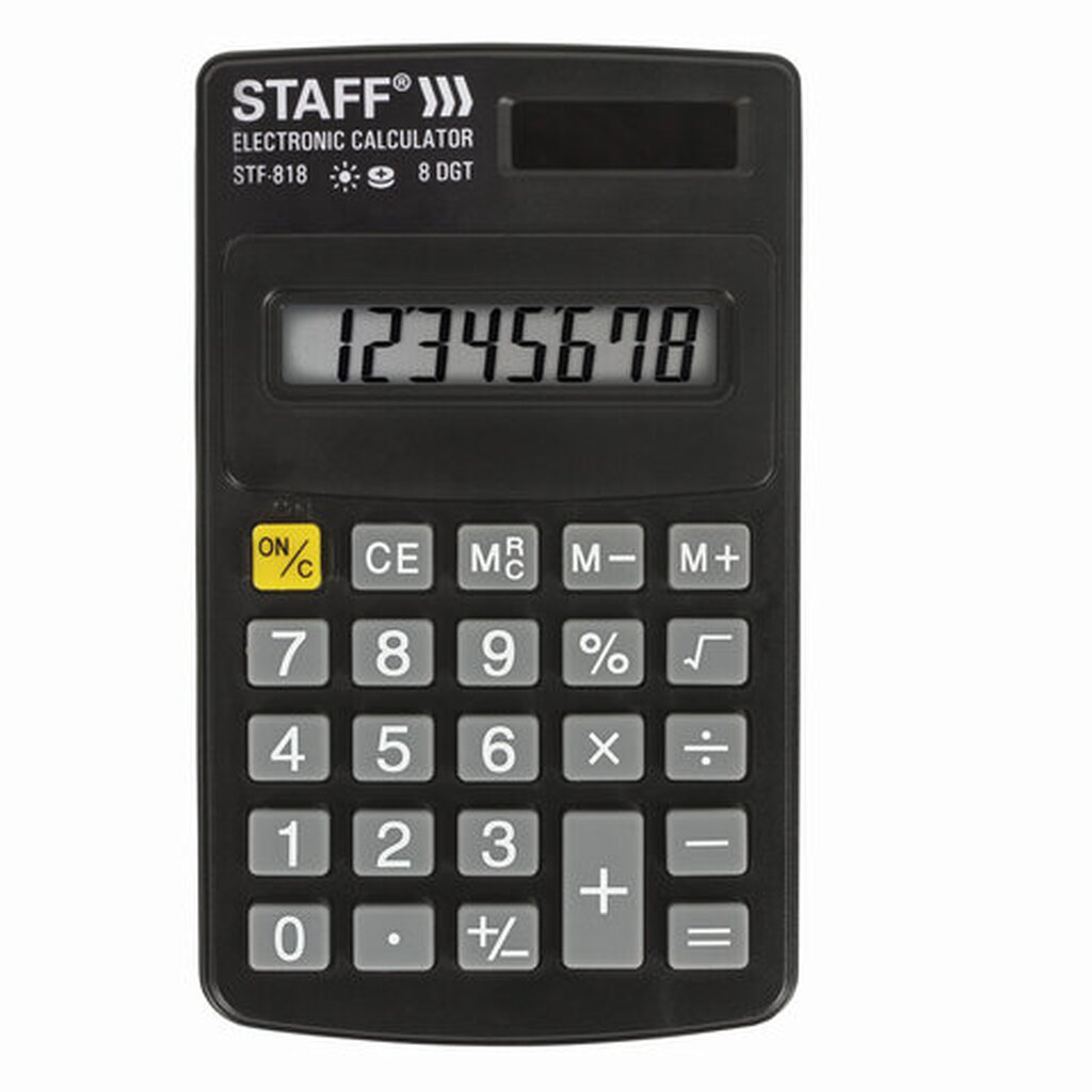 Карманный калькулятор STAFF STF-818 102х62мм, 8 разрядов, двойное питание, 250142