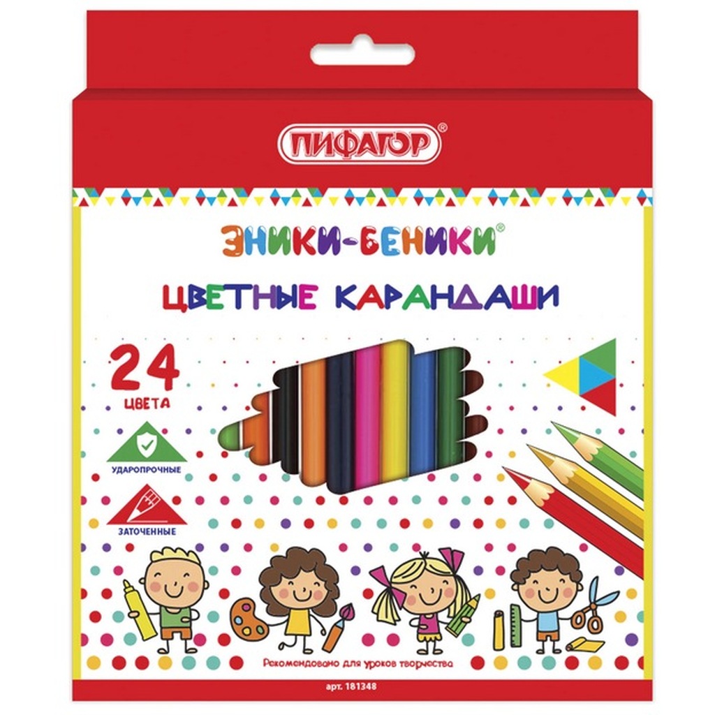 Цветные карандаши ПИФАГОР ЭНИКИ-БЕНИКИ 24 цвета, классические заточенные 181348