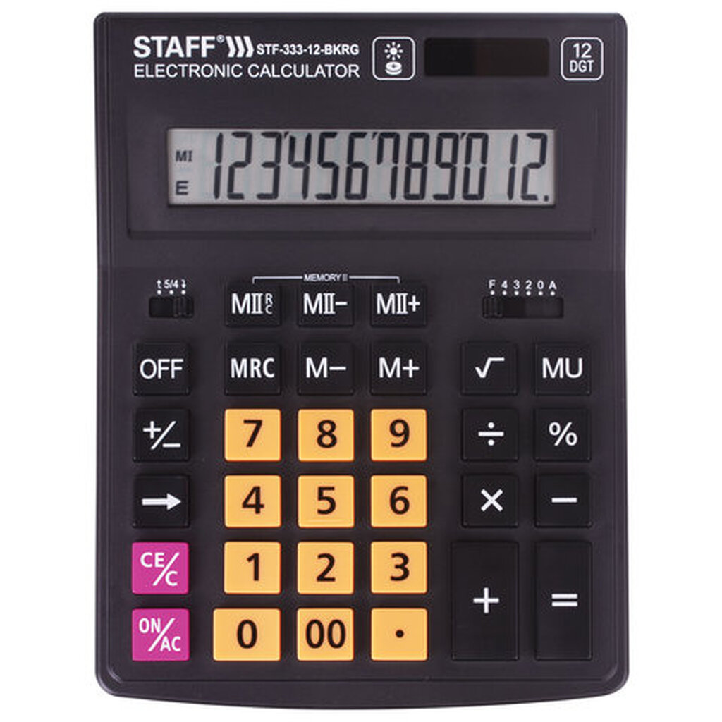 Настольный калькулятор STAFF PLUS STF-333-BKRG 12 разрядов, черно-оранжевый, 250460