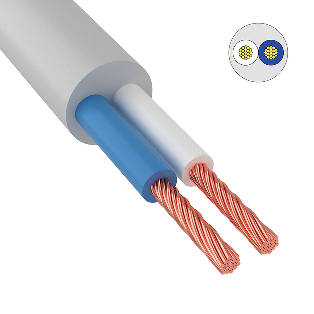 Провод ПВС ККЗ 2x4,0 кв.мм 100 м белый ГОСТ 01-8038-4