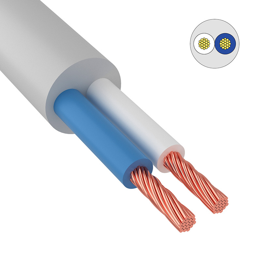 Провод ПВС ККЗ 2x6,0 кв.мм 100 м белый ГОСТ 01-8039-4