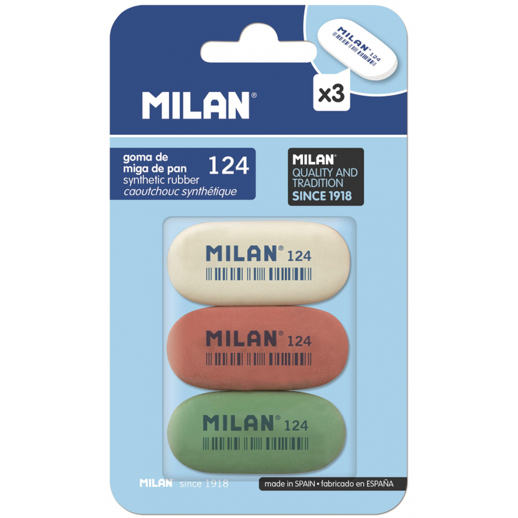 Ластик Milan 124 каучук, 3 штуки в блистере BMM9203 973165