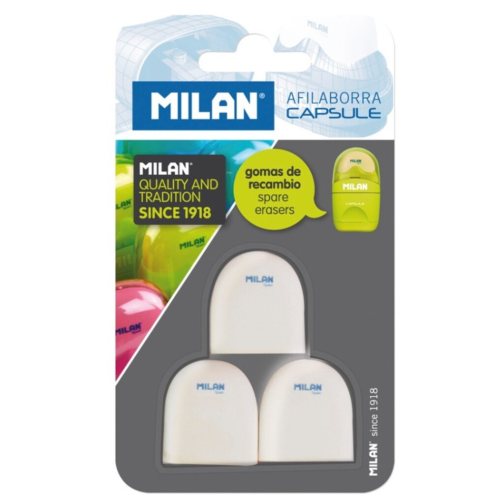 Ластик Milan CAPSULE для ластикоточилки, каучук, 3 шт в блистере BNM10258 973170