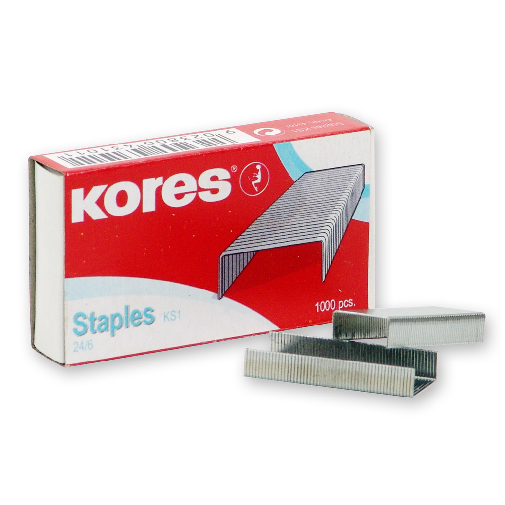 Скобы для степлера Kores N24/6 никелированные 2-30 лист. 1000 шт в уп. 60915