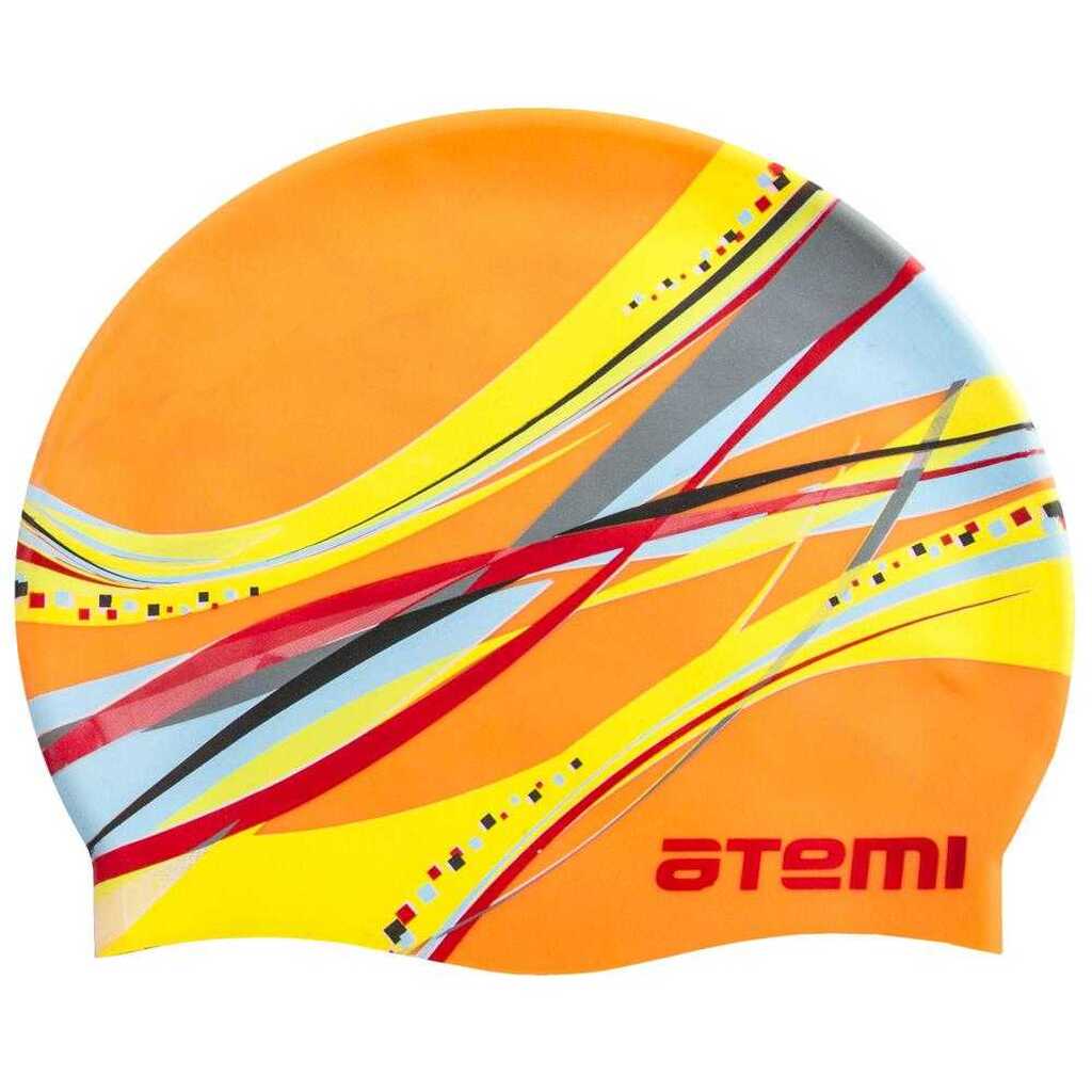 Силиконовая шапочка для плавания ATEMI PSC303 оранжевая, графика, детская 00000136613