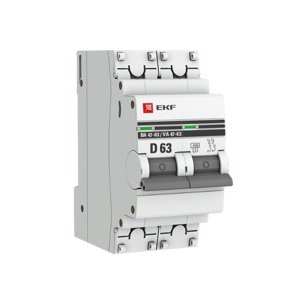 Автоматический выключатель EKF PROxima ВА 47-63 2P, 63А, 4,5kA, mcb4763-2-63D-pro
