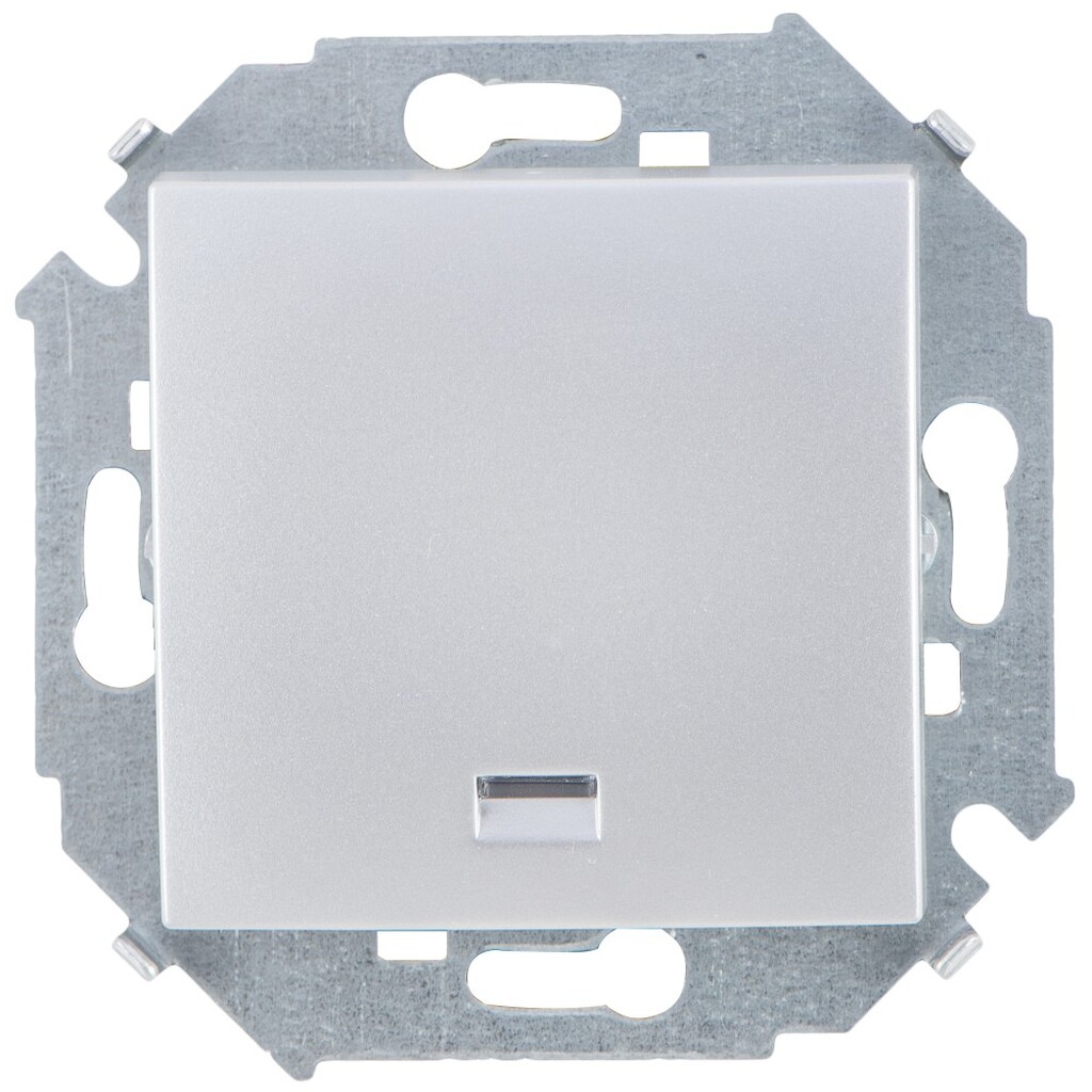 Одноклавишный кнопочный выключатель Simon с подсветкой, 16А 250В, винтовой зажим, алюминий 1591160-033