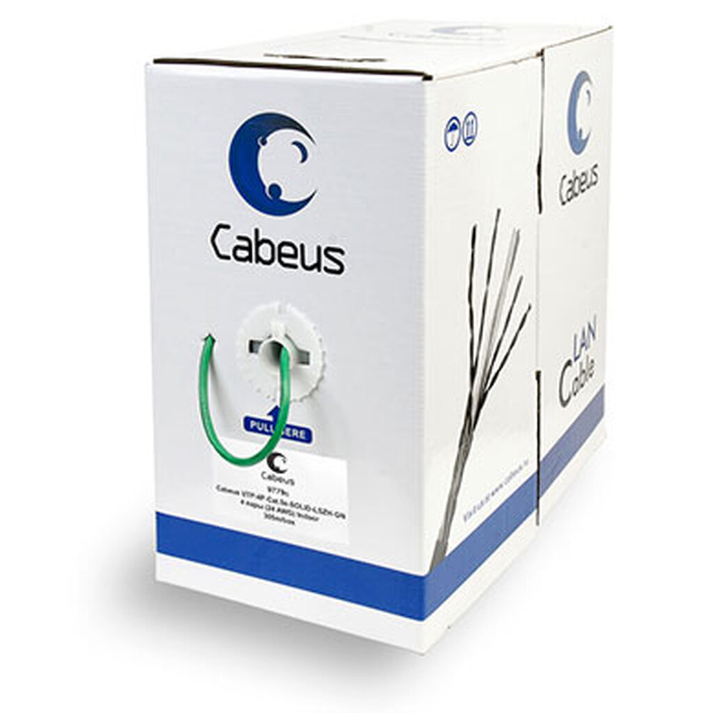 Кабель Cabeus витая пара, категория 5e, 4 пары, одножильный, UTP-4P-Cat.5e-SOLID-LSZH-GN