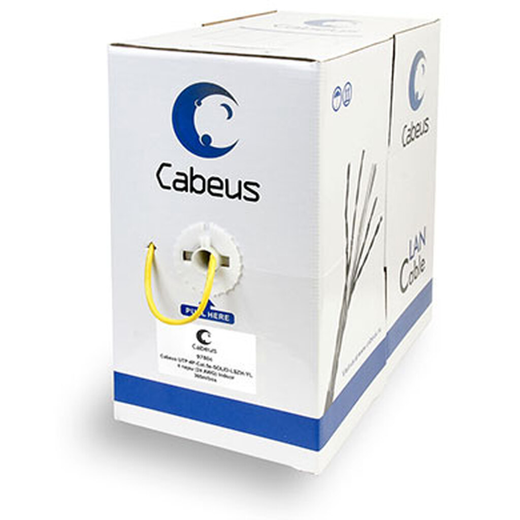 Кабель Cabeus витая пара, категория 5e, 4 пары, одножильный, желтый, UTP-4P-Cat.5e-SOLID-LSZH-YL