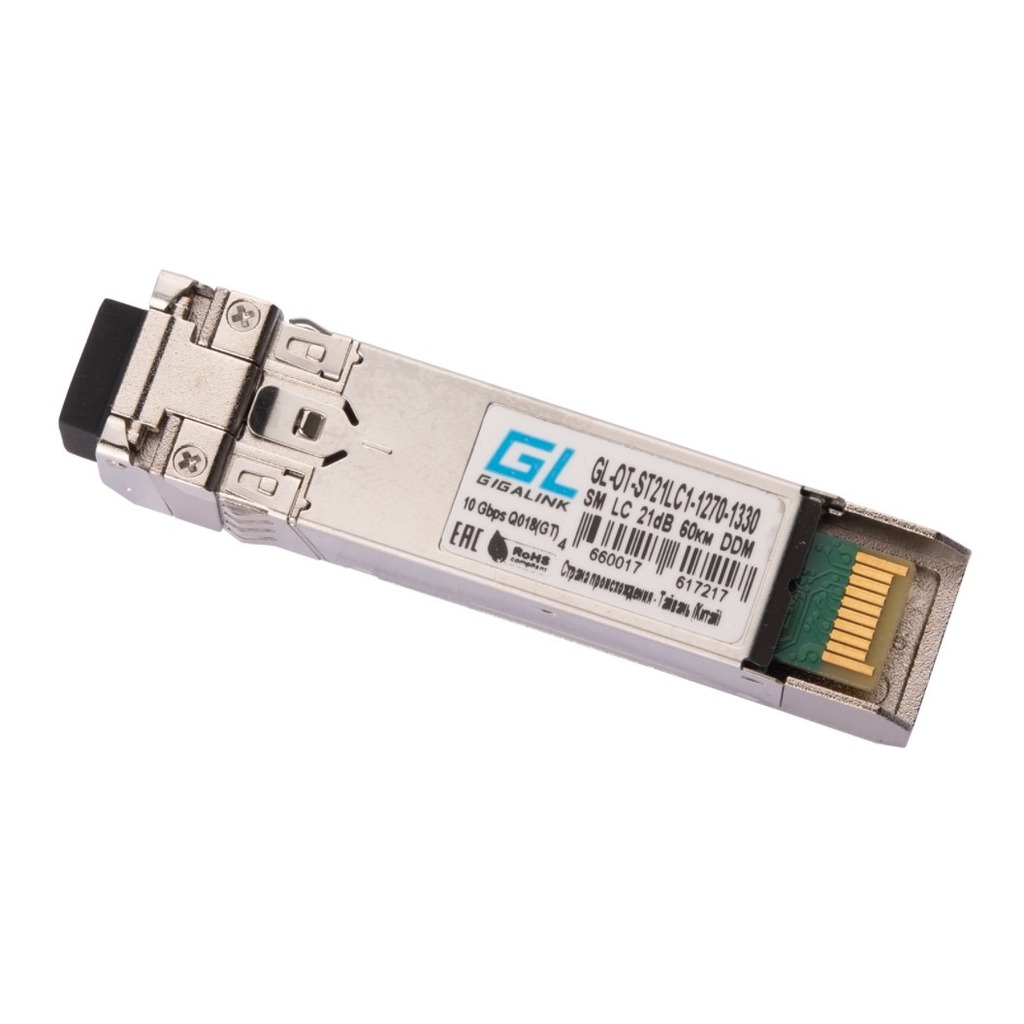 Модуль GIGALINK SFP+ 10G, WDM, одно волокно, SM, LC, Tx:1270/Rx:1330 нм, 21 дБ DDM GL-OT-ST21LC1-1270-1330