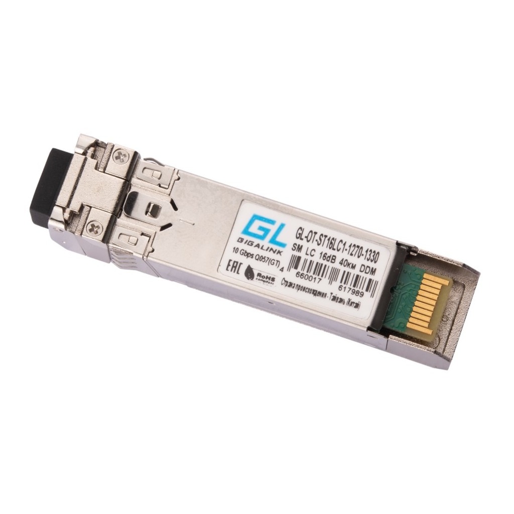 Модуль GIGALINK SFP+ 10G, WDM, одно волокно, Tx:1270/Rx:1330 нм, 16 дБ DDM GL-OT-ST16LC1-1270-1330