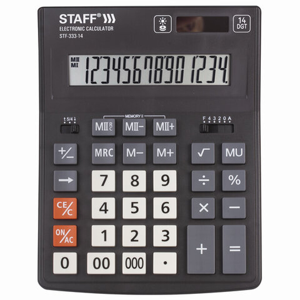 Настольный калькулятор STAFF PLUS STF-333 200x154мм, 14 разрядов, двойное питание, 250416