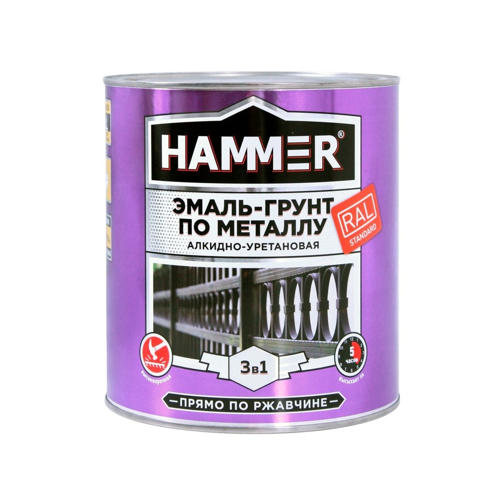 Эмаль-грунт по металлу HAMMER 3в1 АУ п/гл RAL 1023 трансп. желтый 2,7 кг ЭК000133637