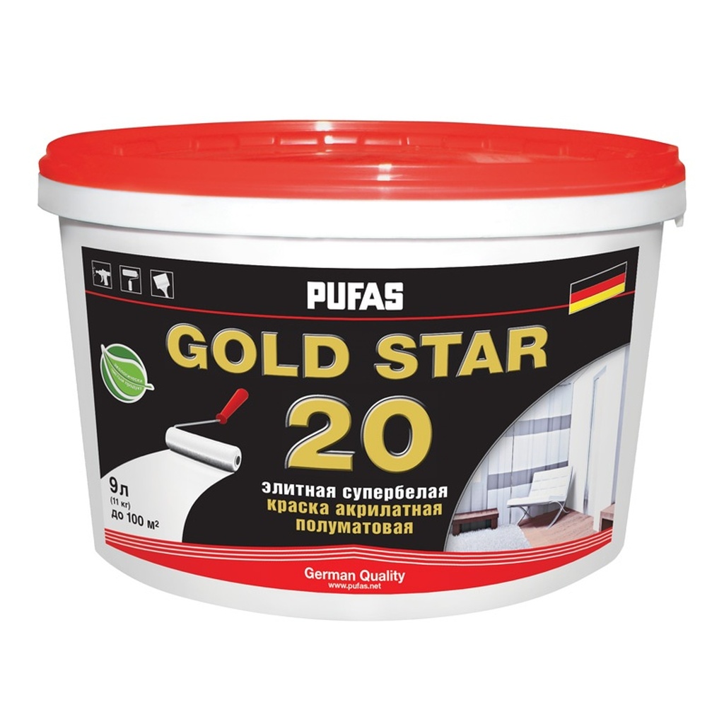 Акрилатная краска Пуфас GOLD STAR 20 полумат. Основа А мороз. 9л 11,1кг тов-187557