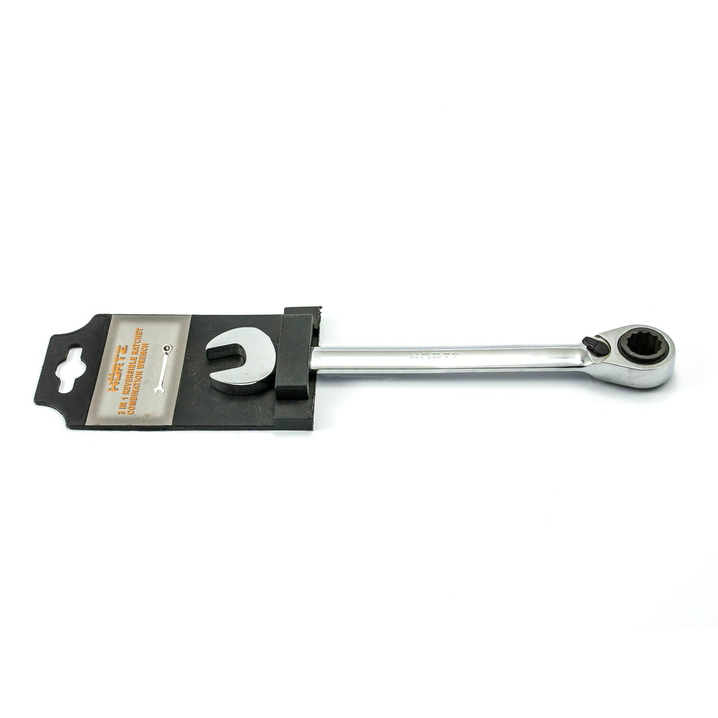 Комбинированный трещоточный реверсивный ключ 3 в 1 HORTZ 46х50-48 хром. HOR 121357