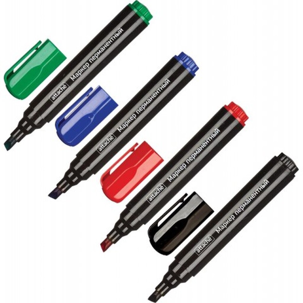 Набор перманентных маркеров Attache 1.5-3 мм 4 цвета, скошенный наконечник, 4 шт 916463
