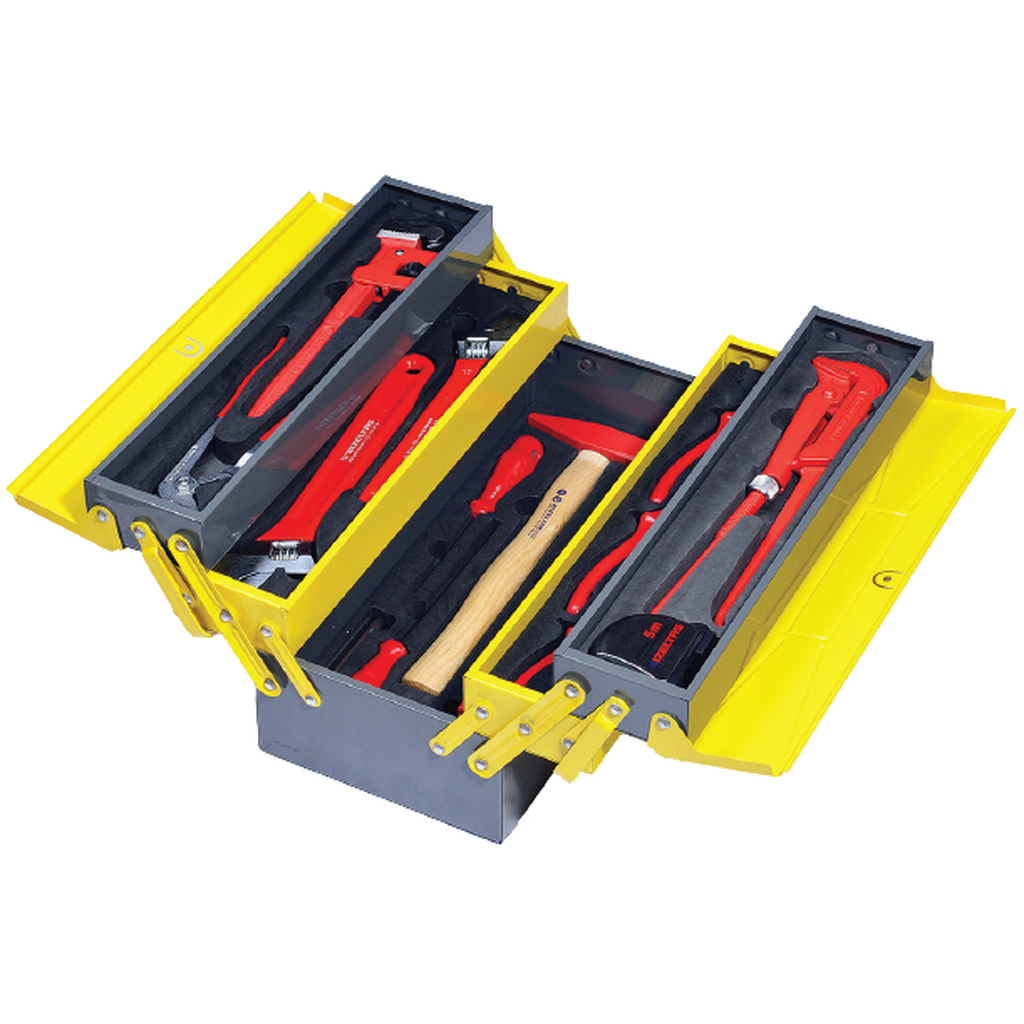 Раскладной ящик с инструментами для сантехников IZELTAS металлический, 28 предметов, 190х420х200 8420005028