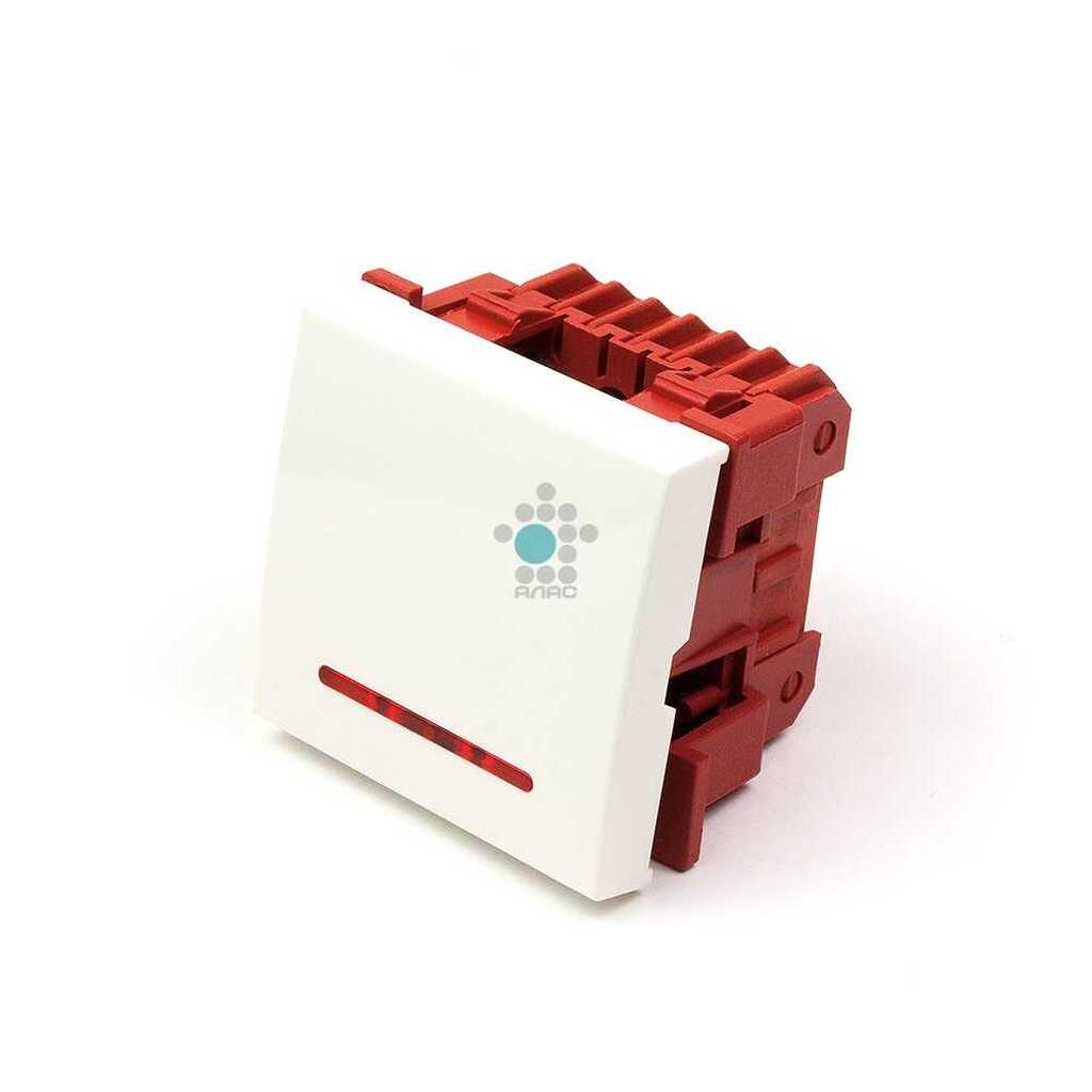 Выключатель 3-контактный LANMASTER одноклавишный, 45х45, с подсветкой, белый LAN-EC45x45-SL12-WH