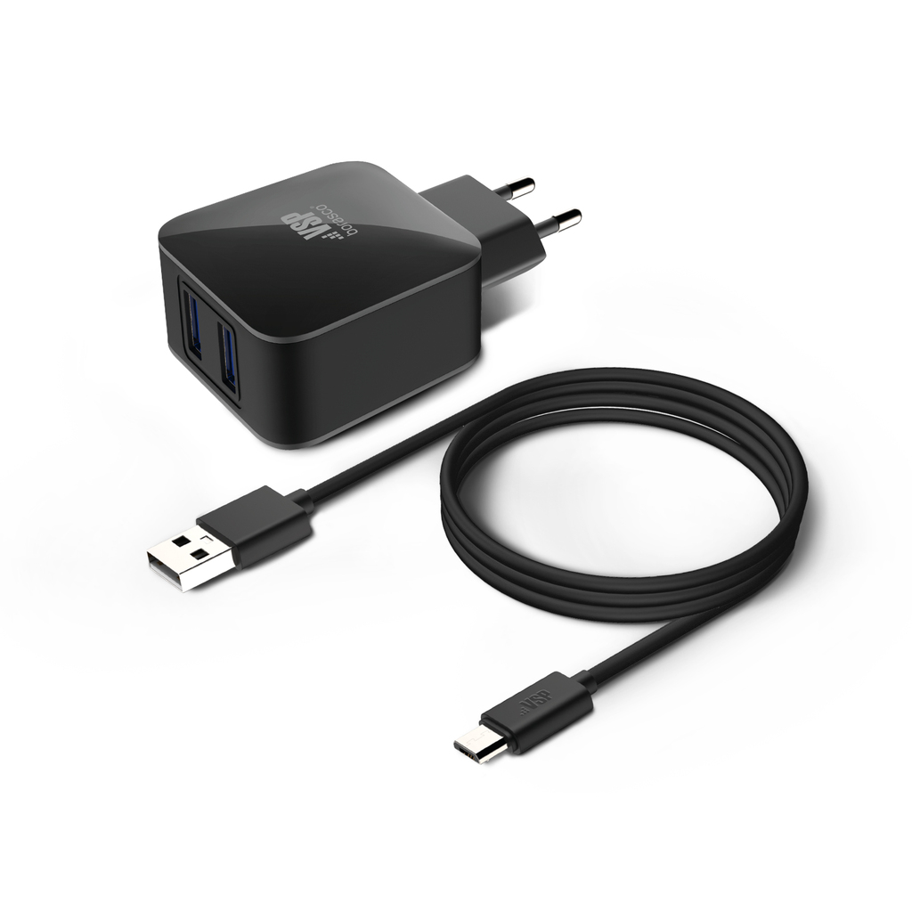 Сетевое зарядное устройство BoraSCO 2USB, 2,1A + Дата-кабель micro USB, 2А, 1м, черное 20649