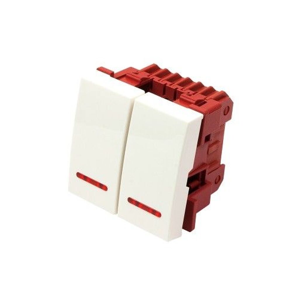 Выключатель 2-контактный LANMASTER двухклавишный, 45х45, с подсветкой, белый LAN-EC45x45-SL22-WH