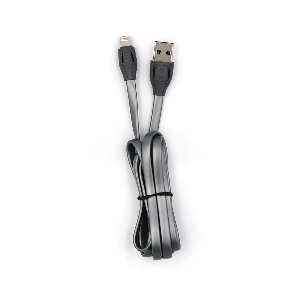 USB-кабель AM-8pin BYZ 1,2 метра, 2.4A, силикон, плоский, серый, 23750-BL-652BK