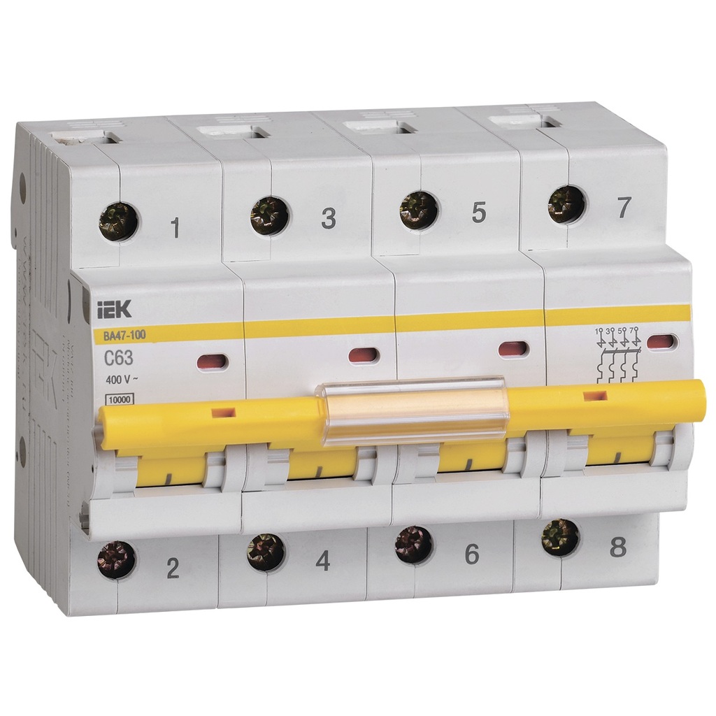 Автоматический выключатель IEK ВА 47-100, 4Р, 63А, 10 кА, х-ка С MVA40-4-063-C