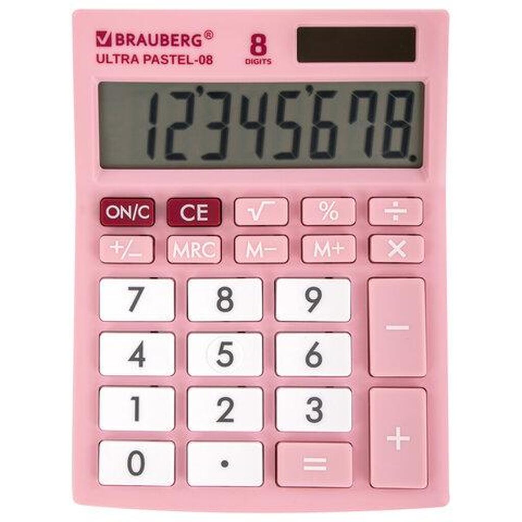 Настольный компактный калькулятор BRAUBERG ULTRA PASTEL-08-PK 154x115 мм, 8 разрядов, розовый, 250514