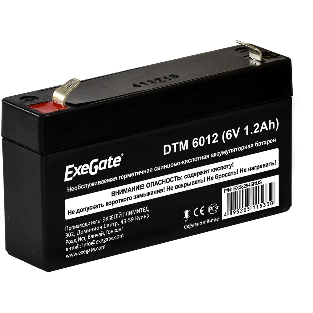 Батарея аккумуляторная АКБ DTM 6012 6V 1.2Ah, клеммы F1 ExeGate 282945