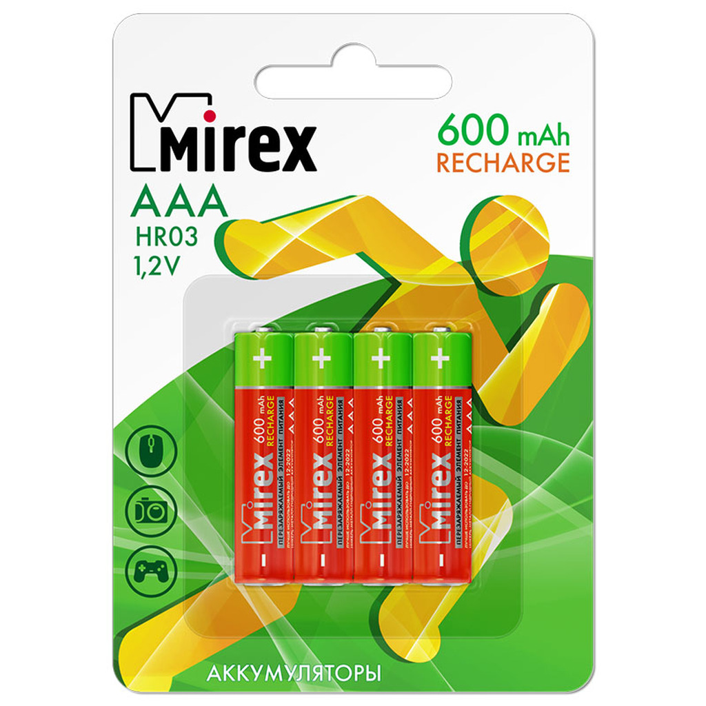 Аккумулятор Mirex, Ni-MH HR03 / AAA 600mAh 1,2V 4 шт ecopack 23702-HR03-06-E4
