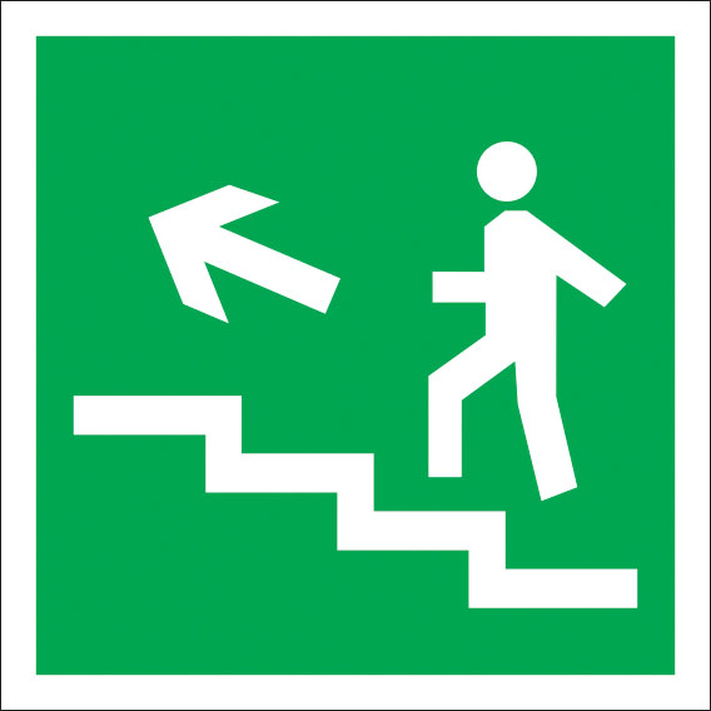 Направление к эвакуационному выходу Стандарт Знак Е16 по лестнице вверх, налево, 150x150 мм, пленка ПП 00-00024423
