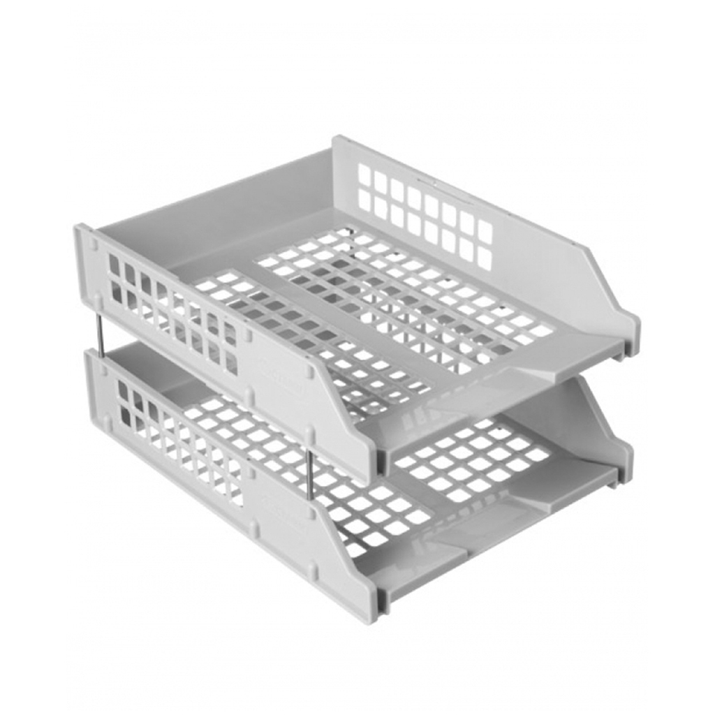 Горизонтальный лоток для бумаг Стамм Strong набор 2 шт, на металлических стержнях, серый ЛТ101